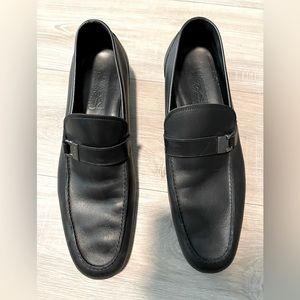 Black Salvatore Ferragamo Loafers with Silver Buckle